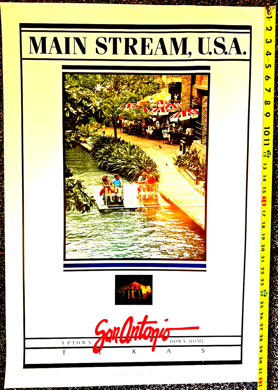 Vintage San Antonio Texas River Walk Poster The Kangaroo Court Photo Paddle Boat